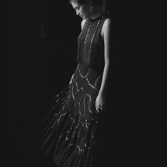 Brand New Gorgeous Let Me Be 2-Piece Beaded Black Tank and Skirt Set - Picture 2 of 16